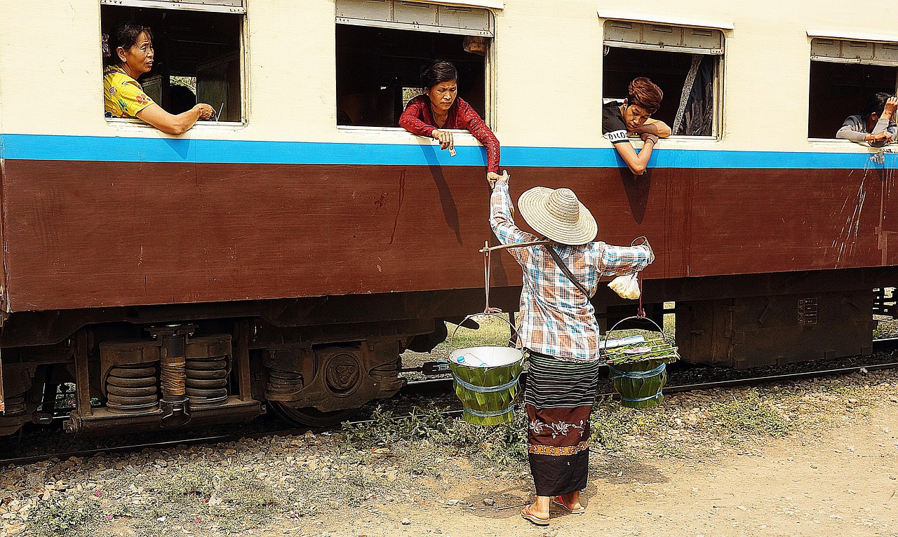 train, station, food, selling, myanmar, burma, brown train, selling, selling, selling, selling, selling, myanmar